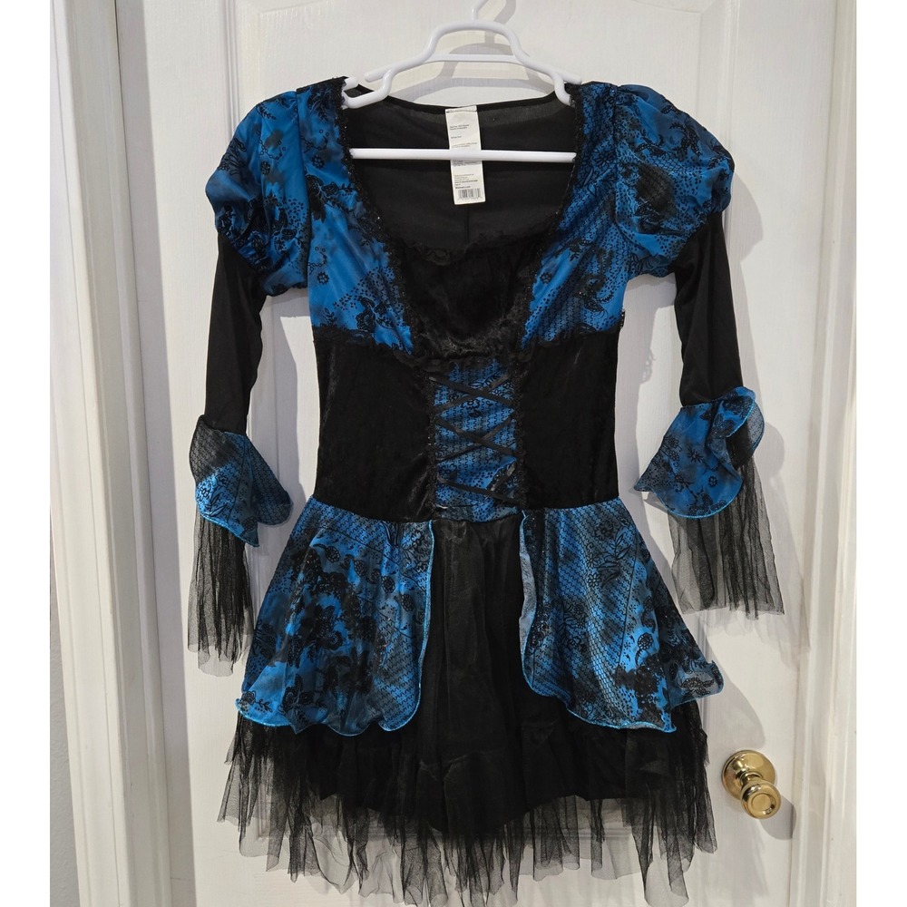 Gothic Witch Costume Dress Womens Small 4-6 Blue Black Lace Cosplay whimsy Goth